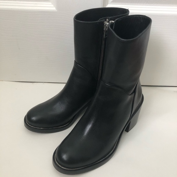 Allsaints black 100% leather boots low block heel - Picture 2 of 8